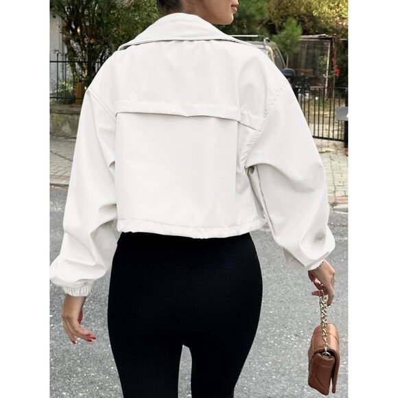 Womens White Tankaneo Cropped Jacket Zip Up Oversized Utility Anorak Coat - Picture 4 of 4